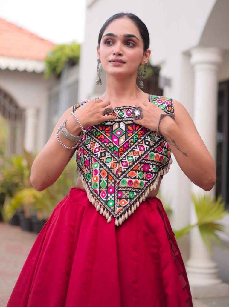 Red Pure Roman With Attractive Coconut Gota Work Navratri Lehenga Choli