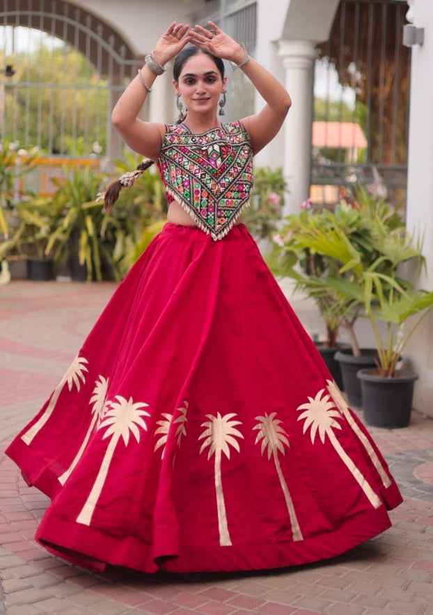 Red Pure Roman With Attractive Coconut Gota Work Navratri Lehenga Choli