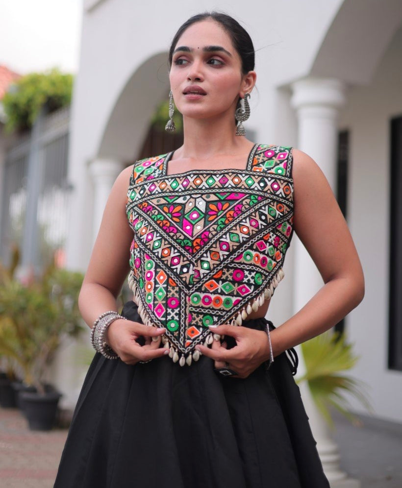 Black Pure Roman With Attractive Coconut Gota Work Navratri Lehenga Choli