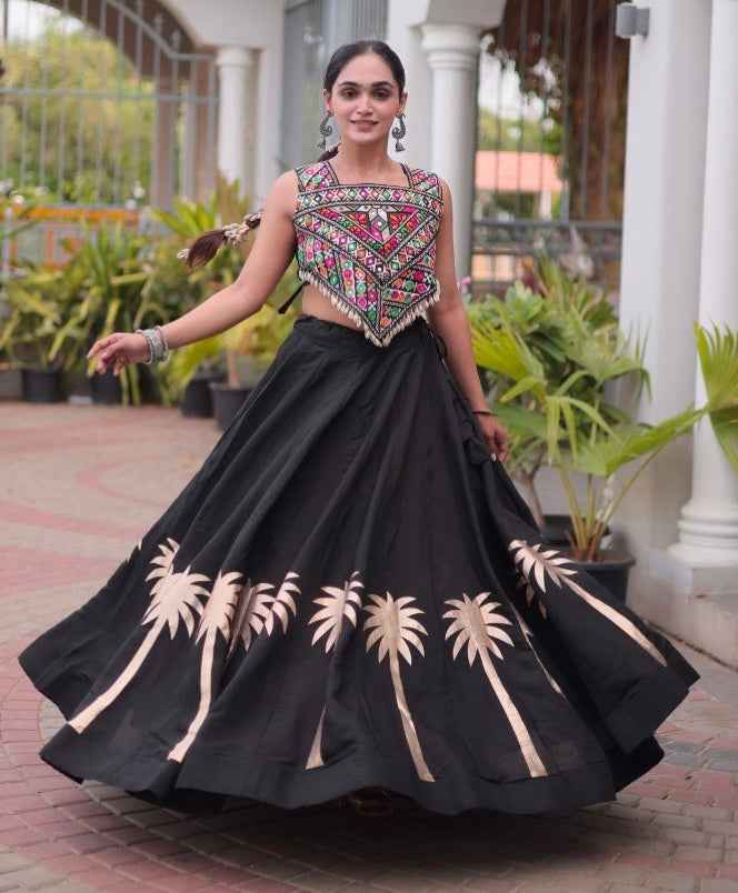 Black Pure Roman With Attractive Coconut Gota Work Navratri Lehenga Choli