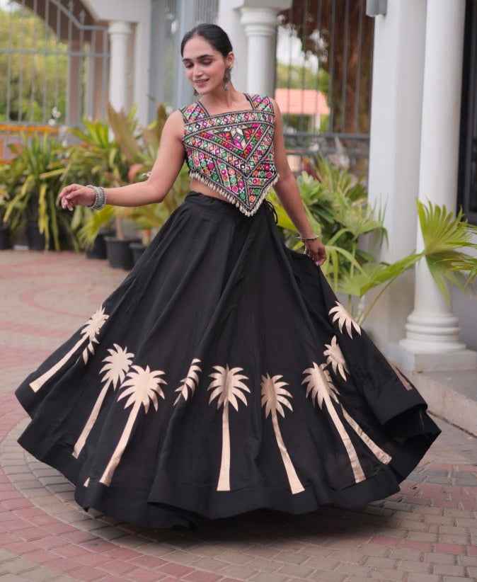 Black Pure Roman With Attractive Coconut Gota Work Navratri Lehenga Choli
