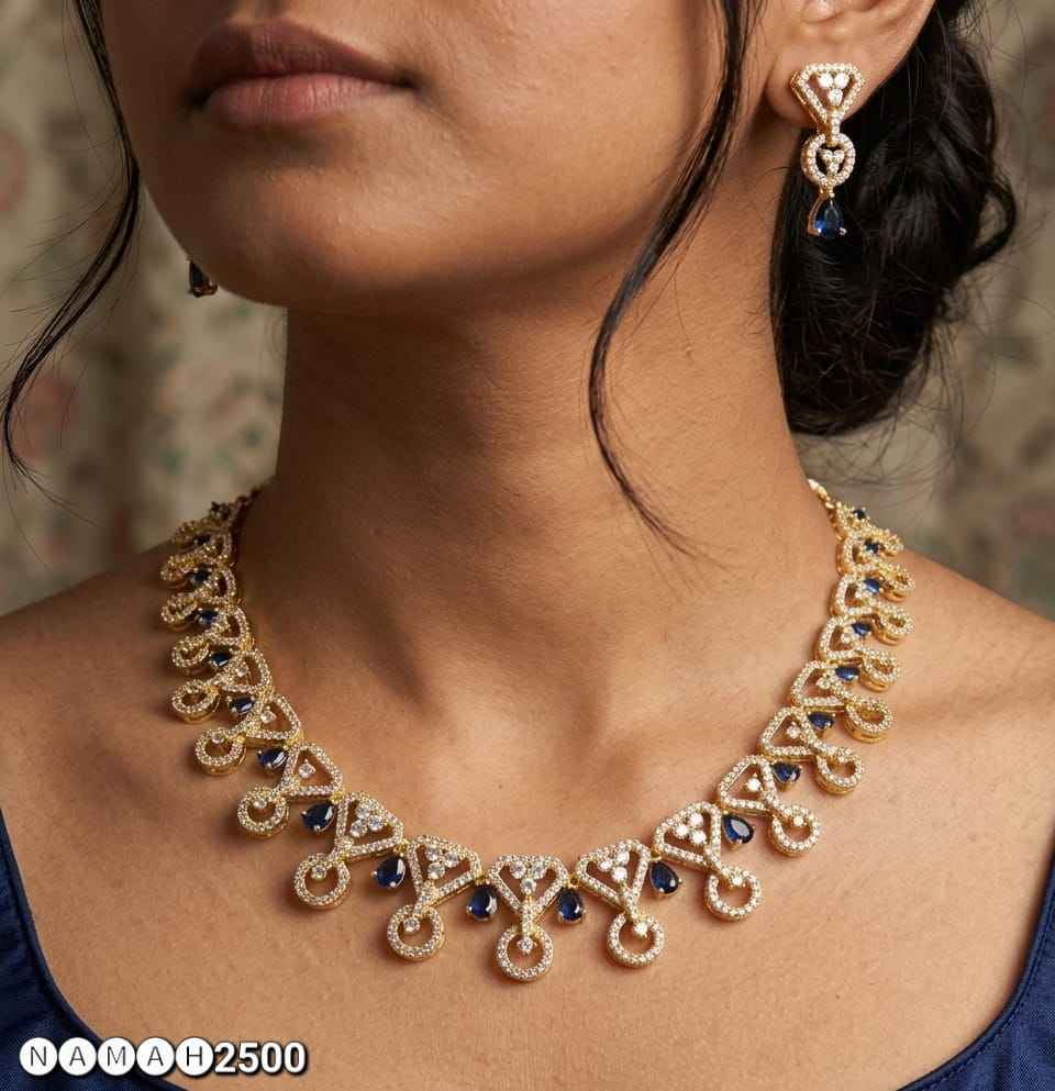 Blue American Diamond Necklace Set