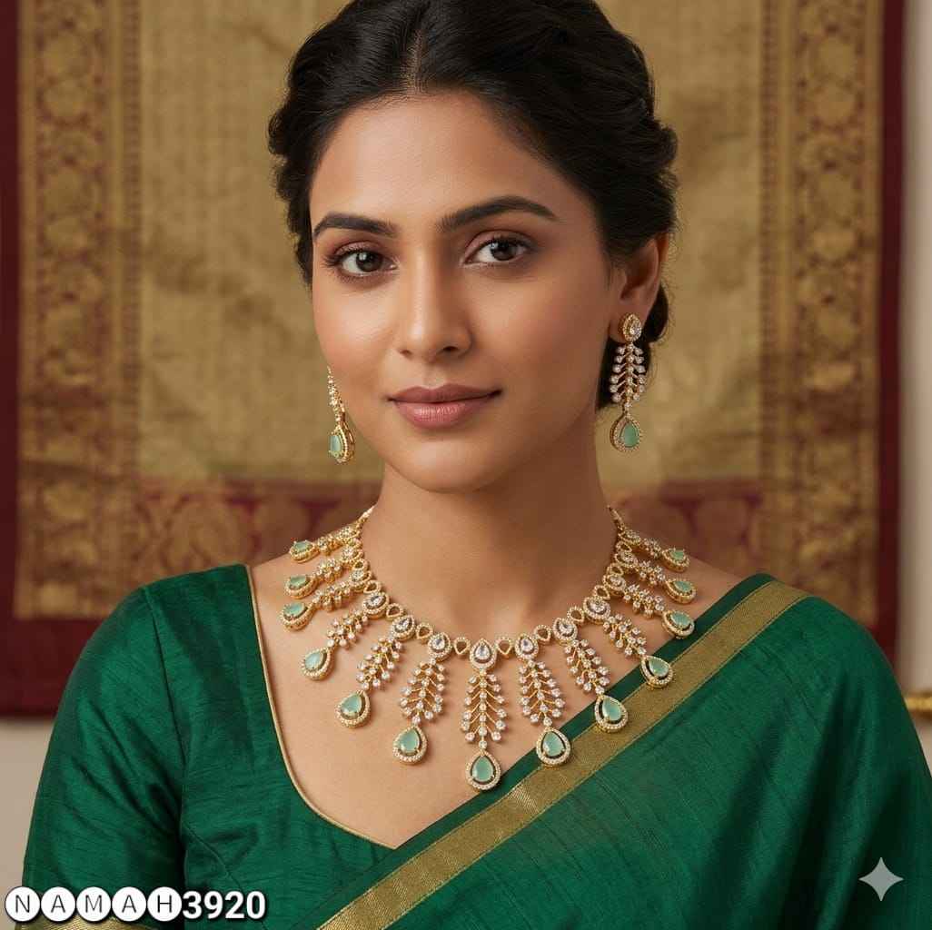 Mint Green American Diamond Necklace Set