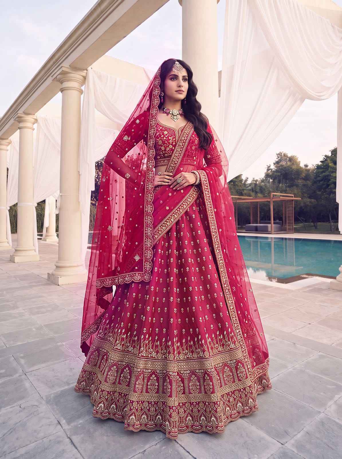 Rani Pure Slubb Silk Premium Heavy Beads & Motif Dori Embroidery Zari Sequins Hand Work Bridal Lehenga Choli