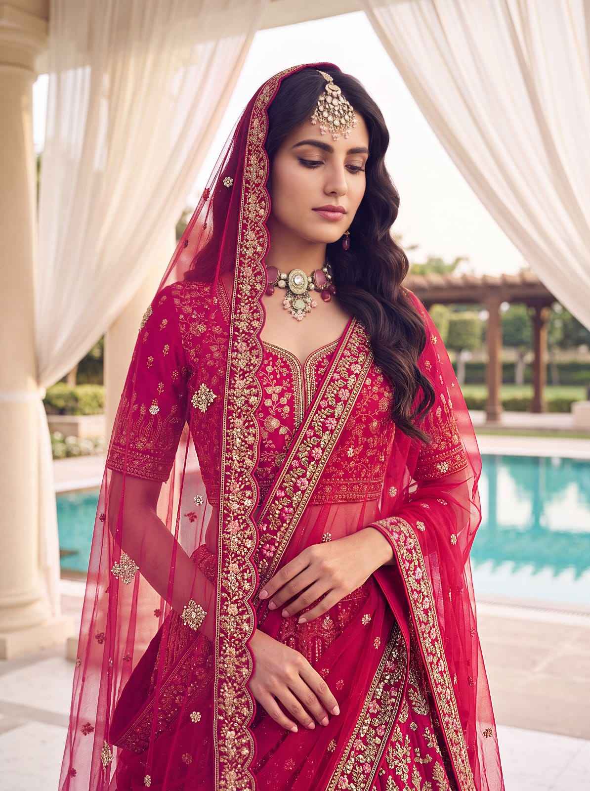 Rani Pure Slubb Silk Premium Heavy Beads & Motif Dori Embroidery Zari Sequins Hand Work Bridal Lehenga Choli