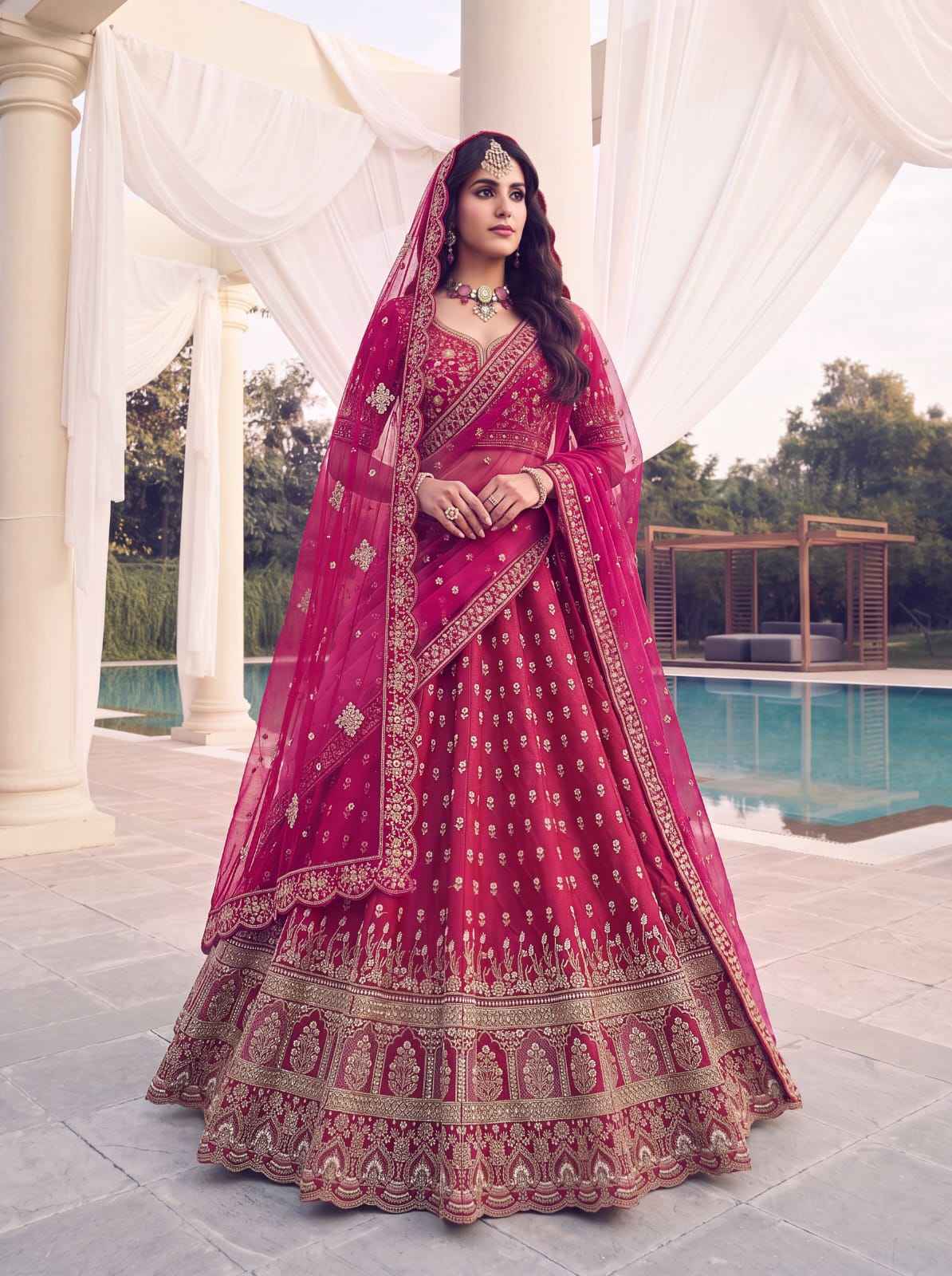 Rani Pure Slubb Silk Premium Heavy Beads & Motif Dori Embroidery Zari Sequins Hand Work Bridal Lehenga Choli