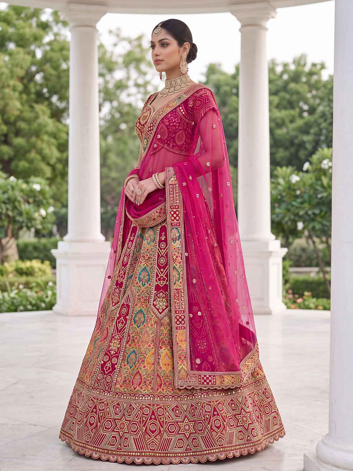 Rani Pure Soft Banarasi Gadhwal Silk Multi Thread Embroidery Sequins Work Bridal Lehenga Choli