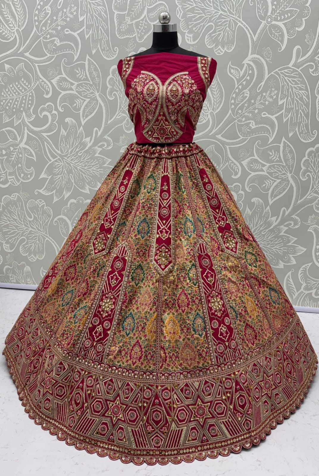 Rani Pure Soft Banarasi Gadhwal Silk Multi Thread Embroidery Sequins Work Bridal Lehenga Choli