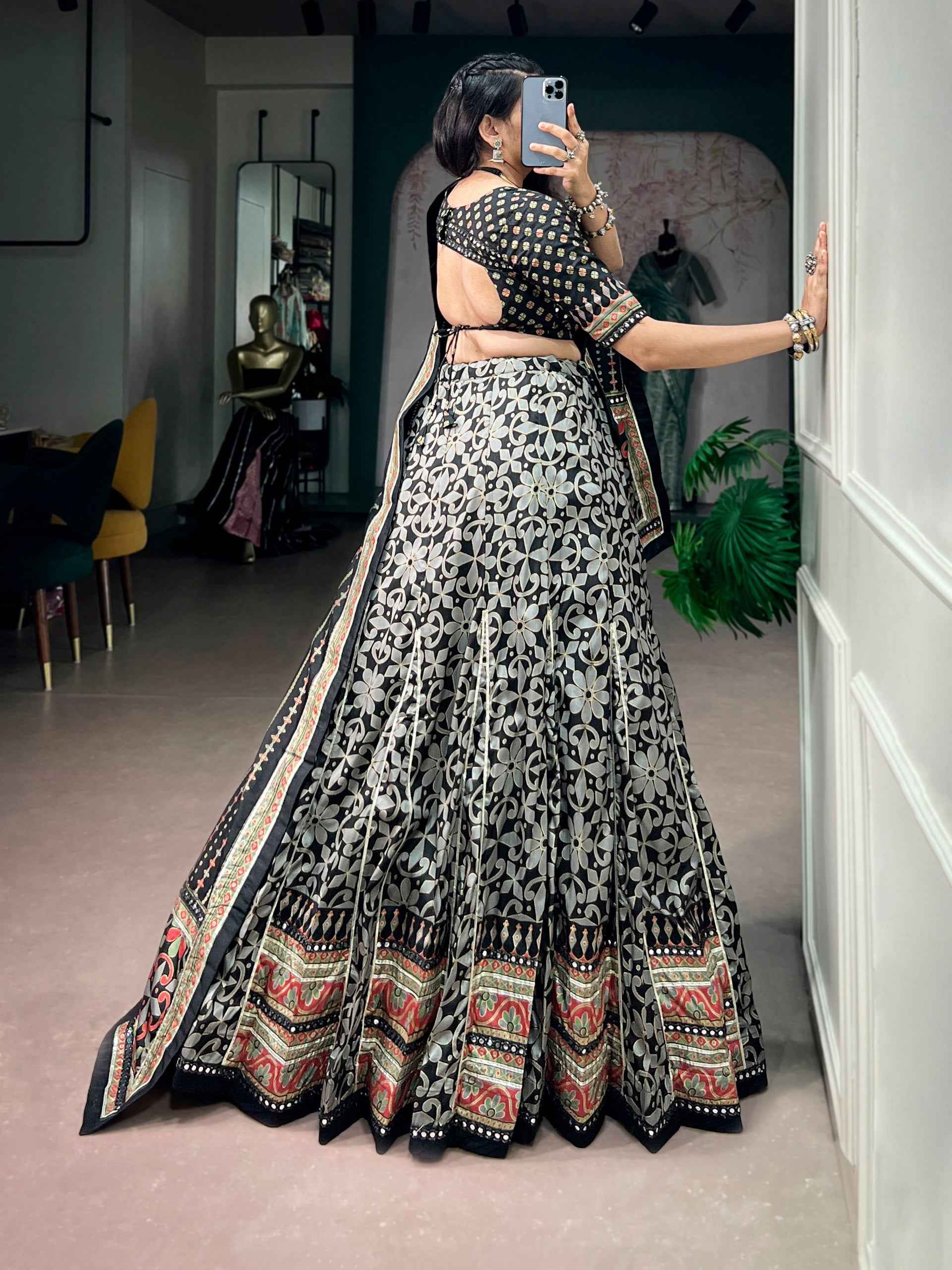 Black Pure Tasar Silk with Iconic Sparkle Navratri Lehenga Choli