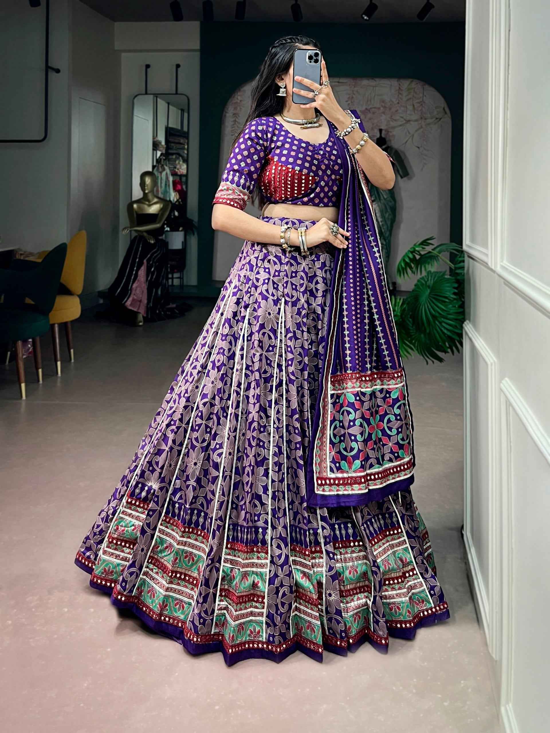 Purple Pure Tasar Silk with Iconic Sparkle Navratri Lehenga Choli