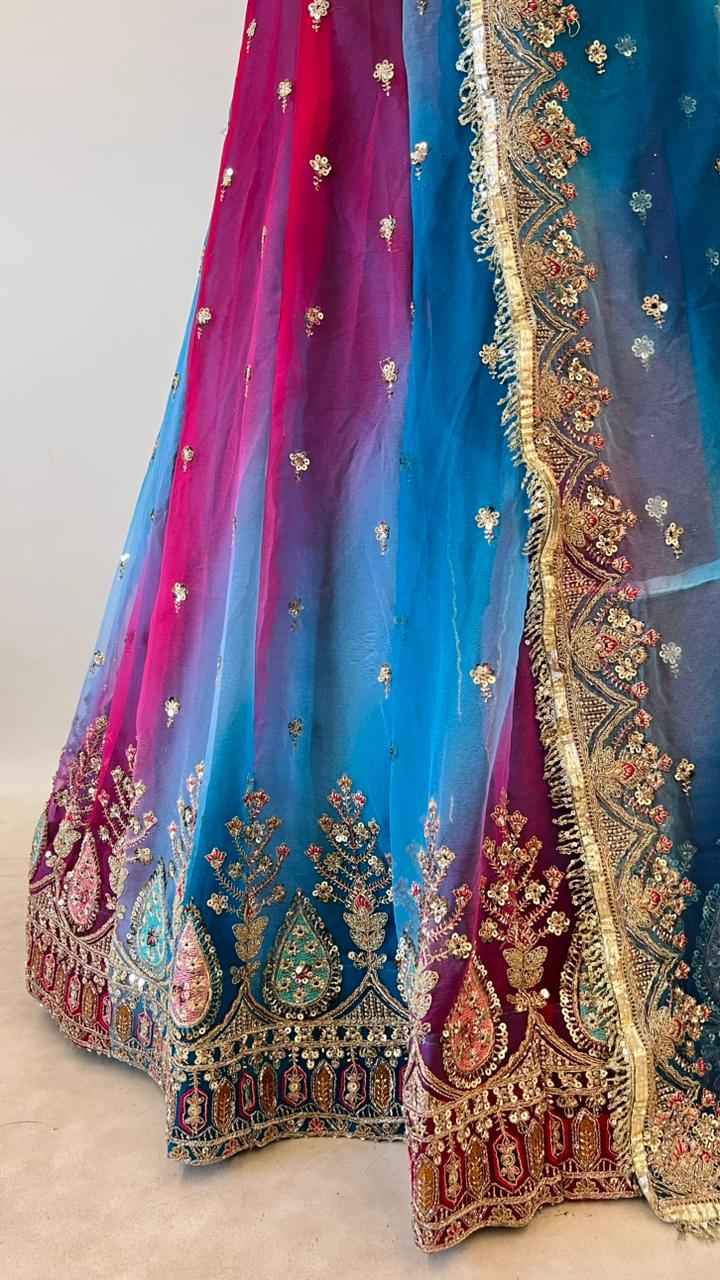 Blue Pure Georgette Lahariya Print 16 Kali Flair With Gotta Patti Rajasthani Rajputi Lehenga Choli