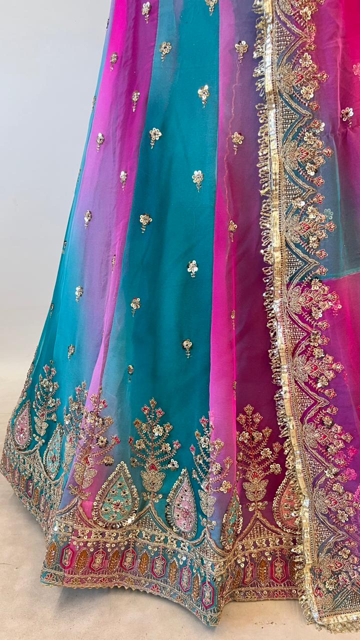 Purple Pure Georgette Lahariya Print 16 Kali Flair With Gotta Patti Rajasthani Rajputi Lehenga Choli