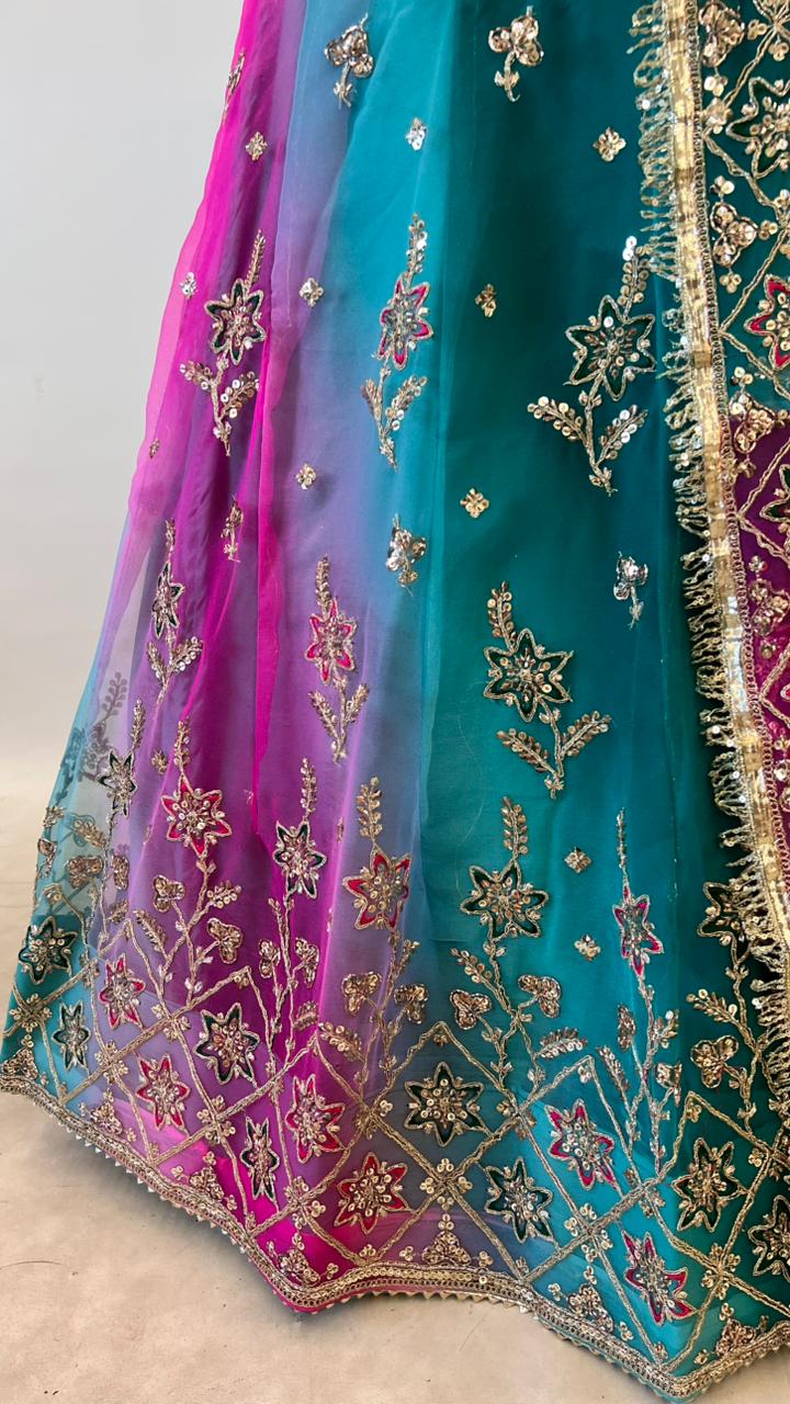 Magenta Pink Pure Georgette Lahariya Print 16 Kali Flair With Gotta Patti Rajasthani Rajputi Lehenga Choli