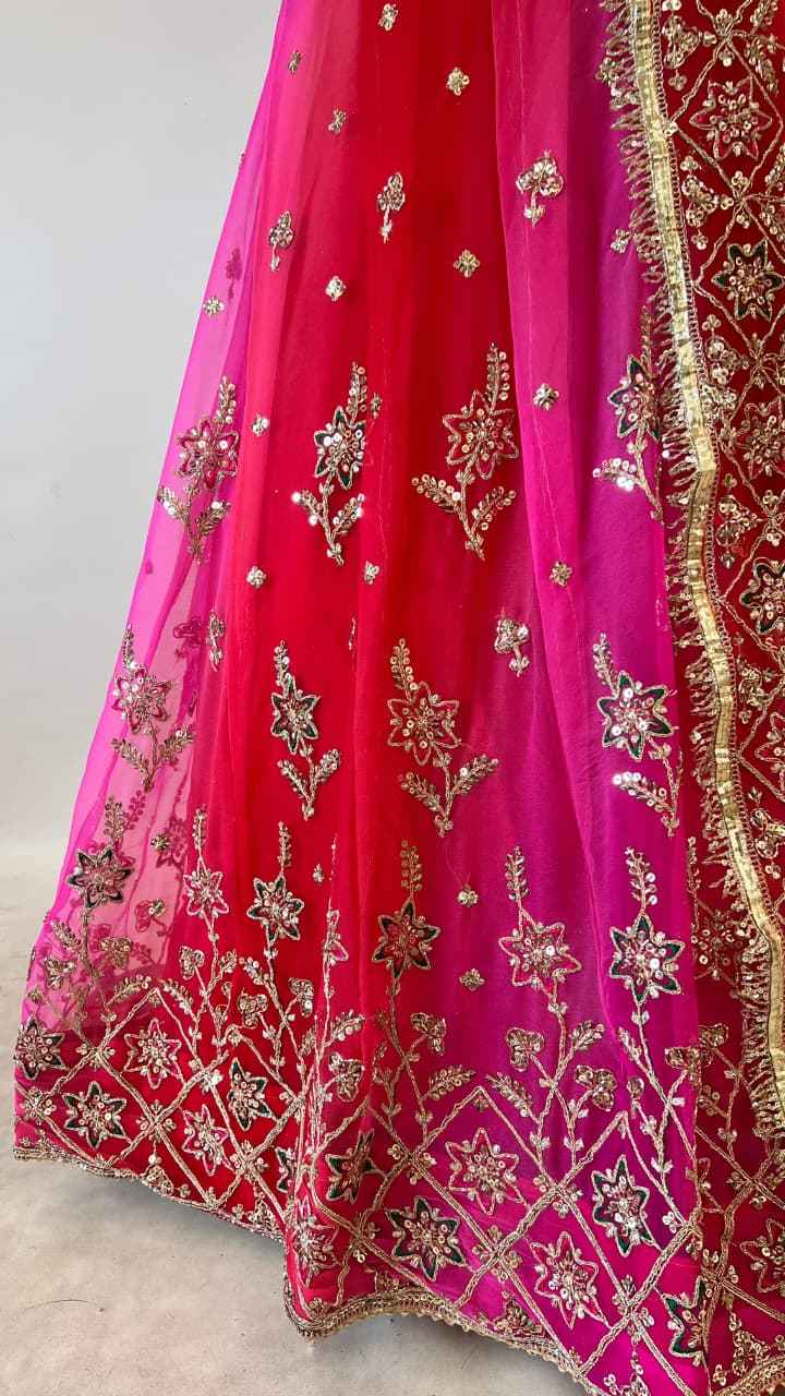Rani Pink Pure Georgette Lahariya Print 16 Kali Flair With Gotta Patti Rajasthani Rajputi Lehenga Choli