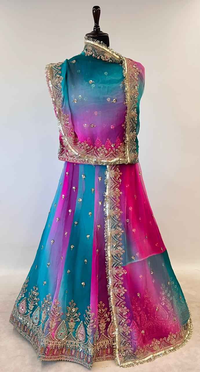 Purple Pure Georgette Lahariya Print 16 Kali Flair With Gotta Patti Rajasthani Rajputi Lehenga Choli