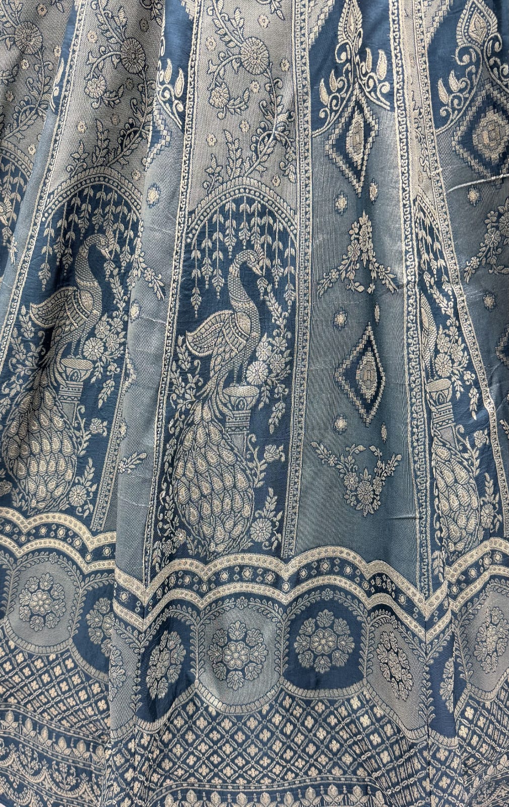Grey Pure Soft Banarasi Silk Multi Thread Embroidery Sequins Work Bridal Lehenga Choli