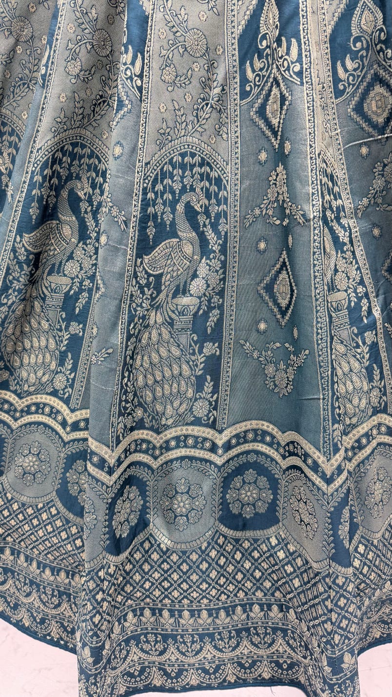 Grey Pure Soft Banarasi Silk Multi Thread Embroidery Sequins Work Bridal Lehenga Choli