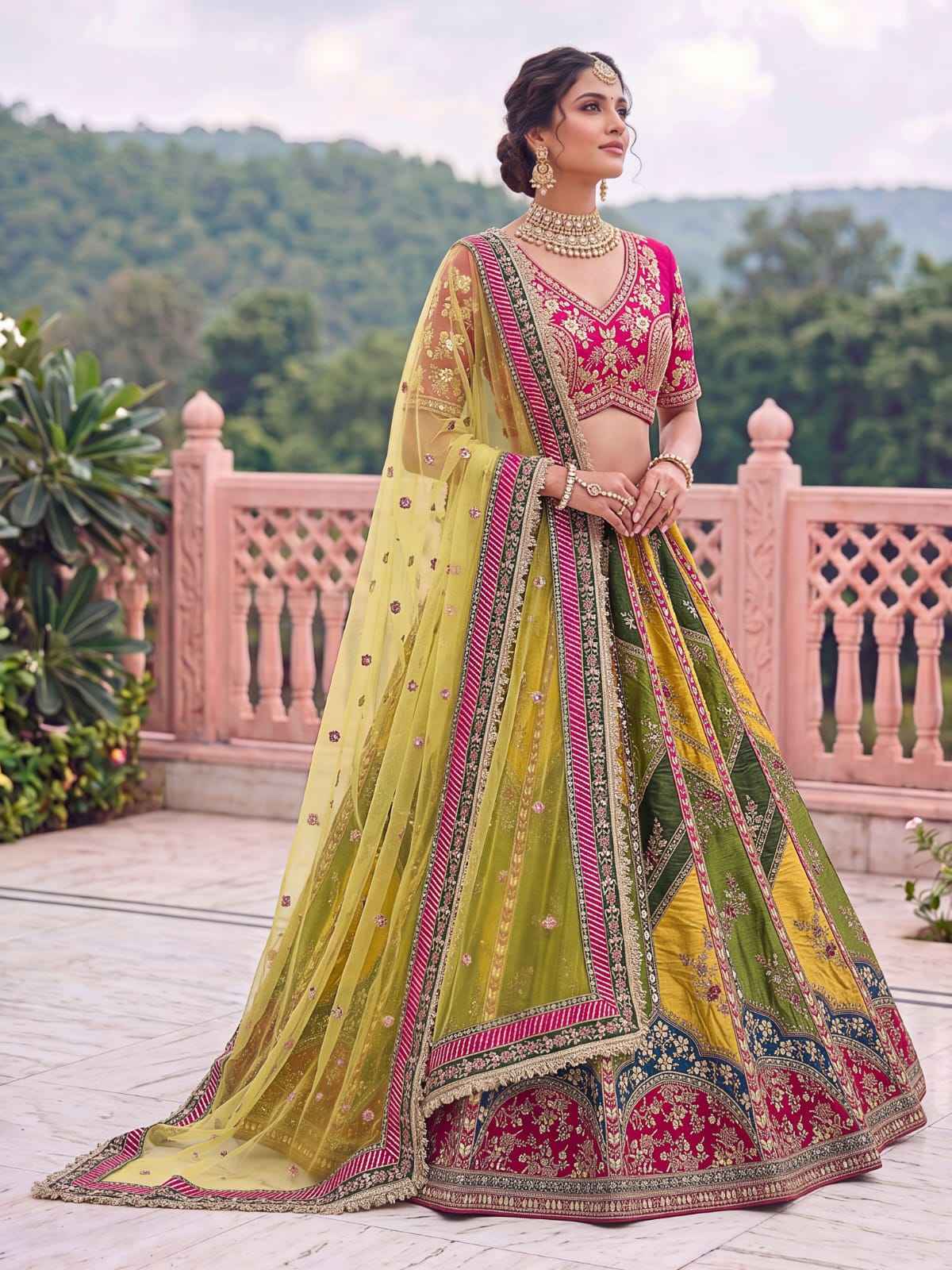 Yellow & Green Pure Soft Silk Gotta Patti Dori & Zari Embroidery Multi Thread Sequins Work Bridal Lehenga Choli