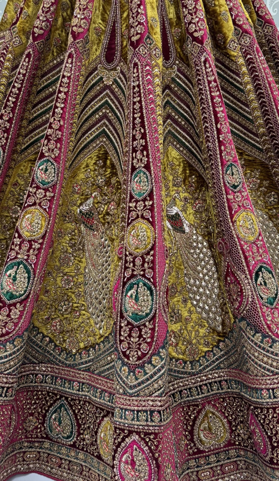 Maroon Pure Velvet Heavy Embroidery Patch Work & Sequins Thread Work Bridal Lehenga Chol