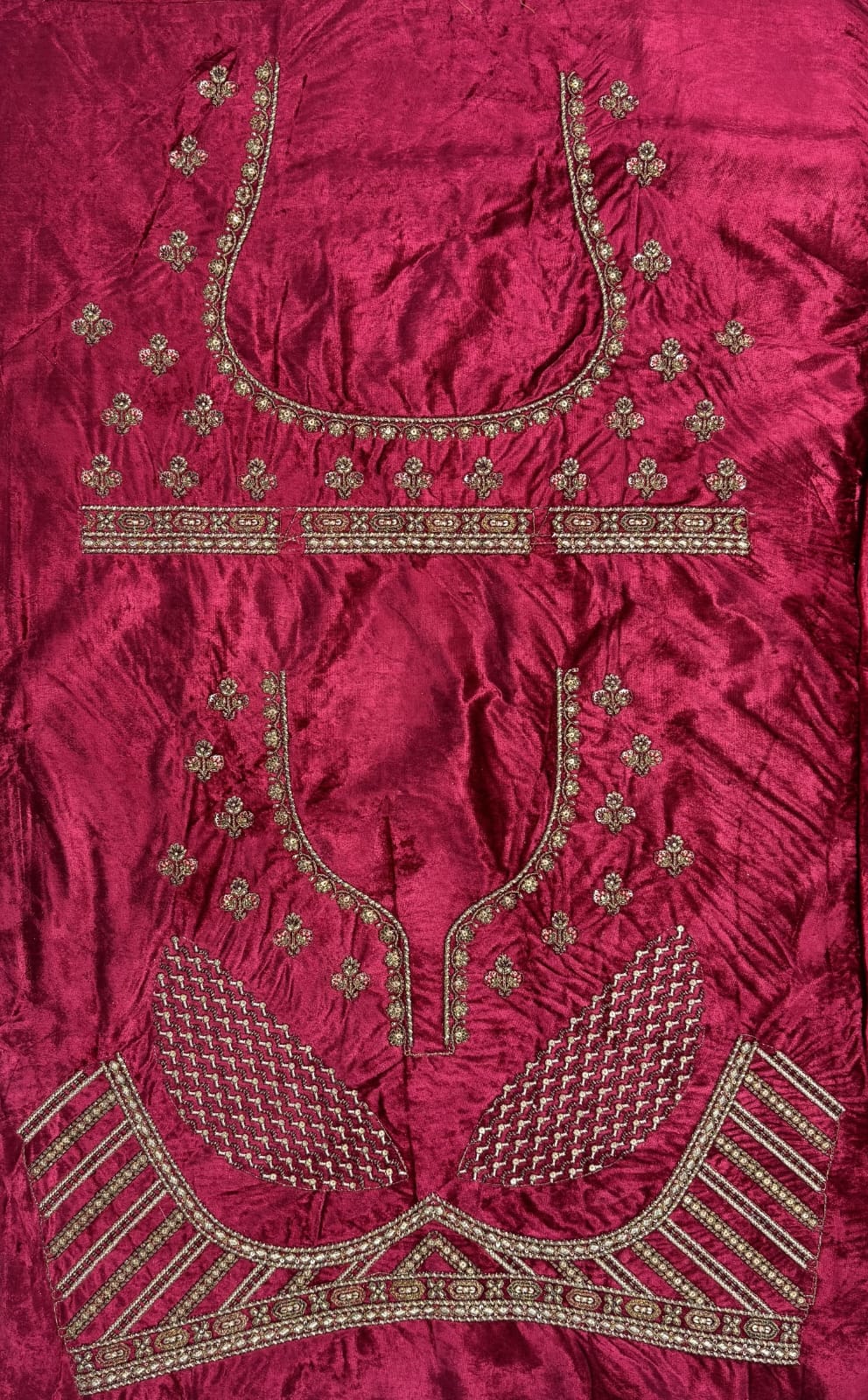 Maroon Pure Velvet Heavy Embroidery Patch Work & Sequins Thread Work Bridal Lehenga Chol