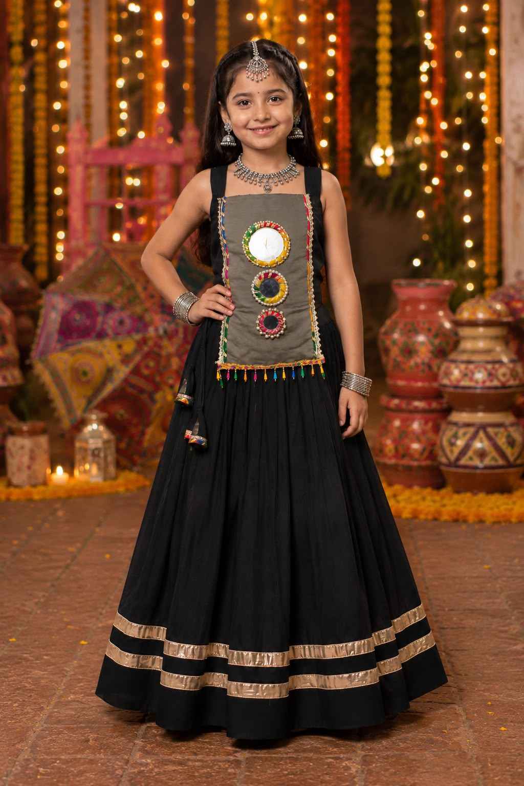 Black Pure Roman Silk Heavy Work Kid&