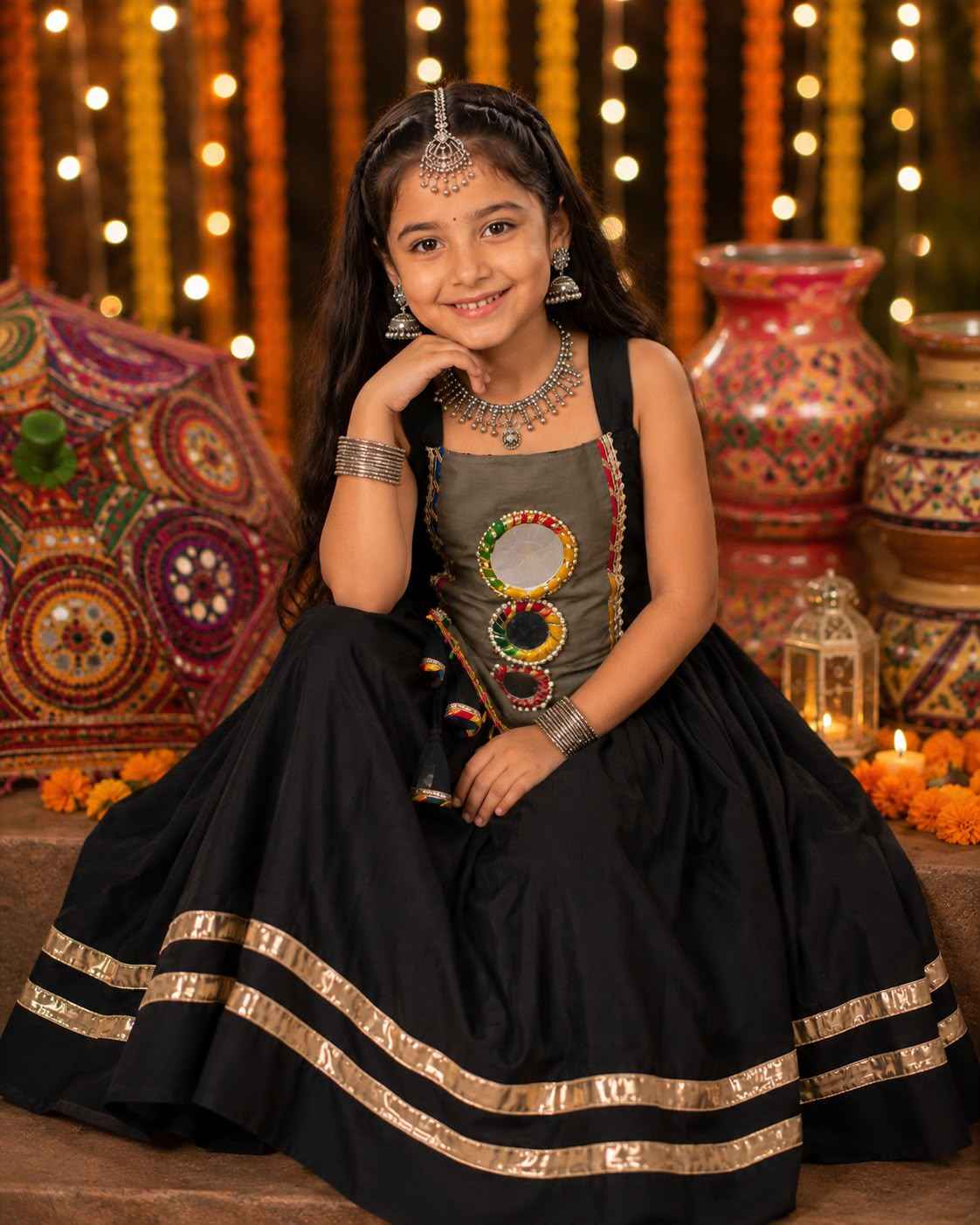 Black Pure Roman Silk Heavy Work Kid&