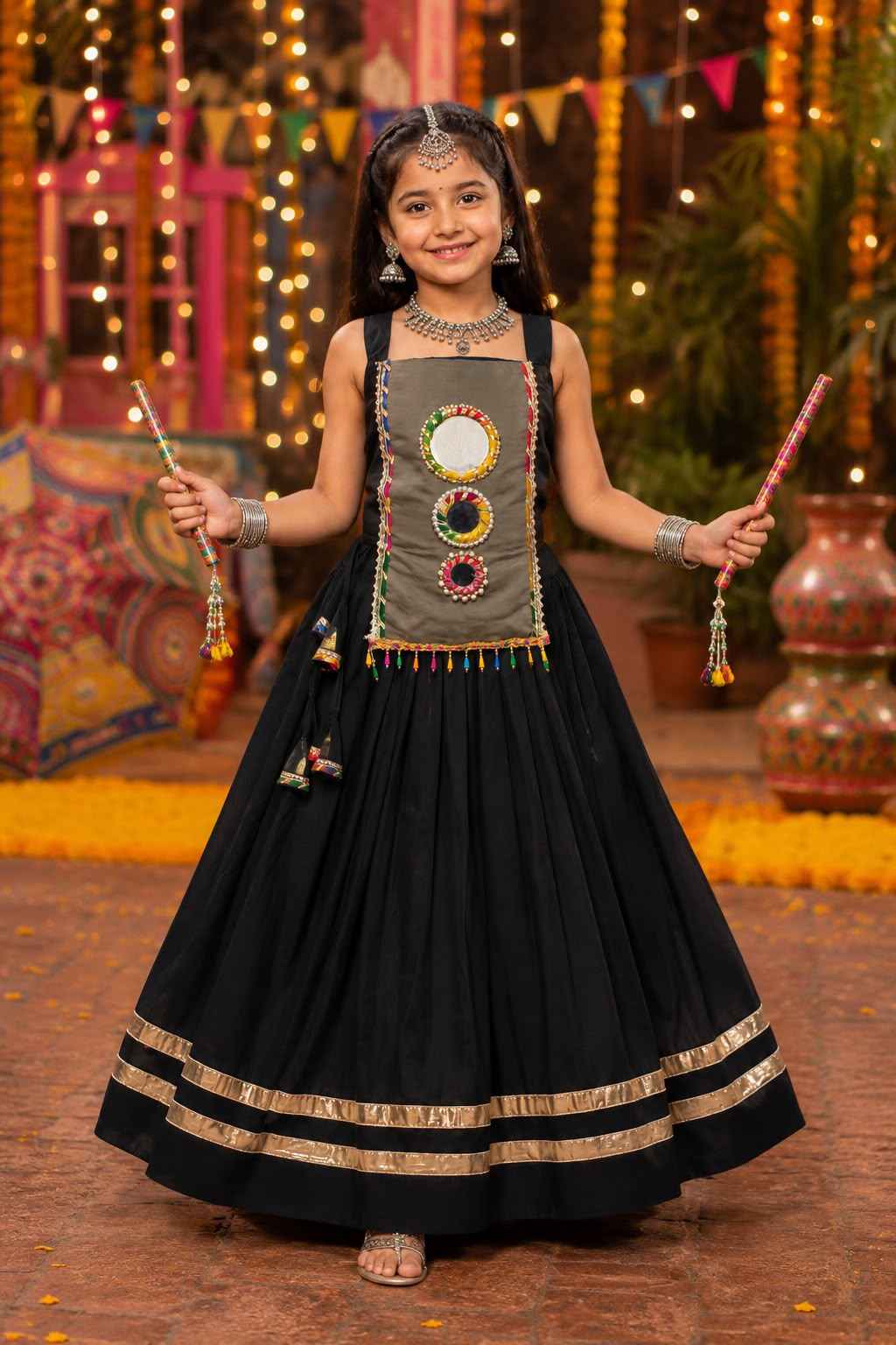 Black Pure Roman Silk Heavy Work Kid&