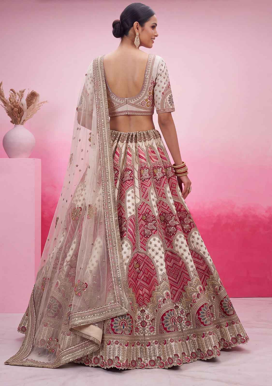 White Pure Soft Gadhwal Silk Heavy Embroidery Work Bridal Lehenga Choli