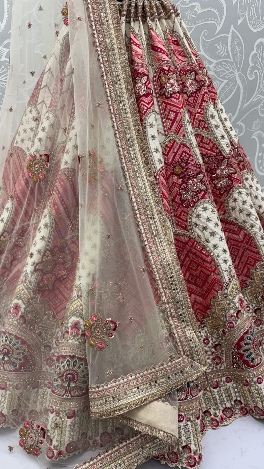 White Pure Soft Gadhwal Silk Heavy Embroidery Work Bridal Lehenga Choli