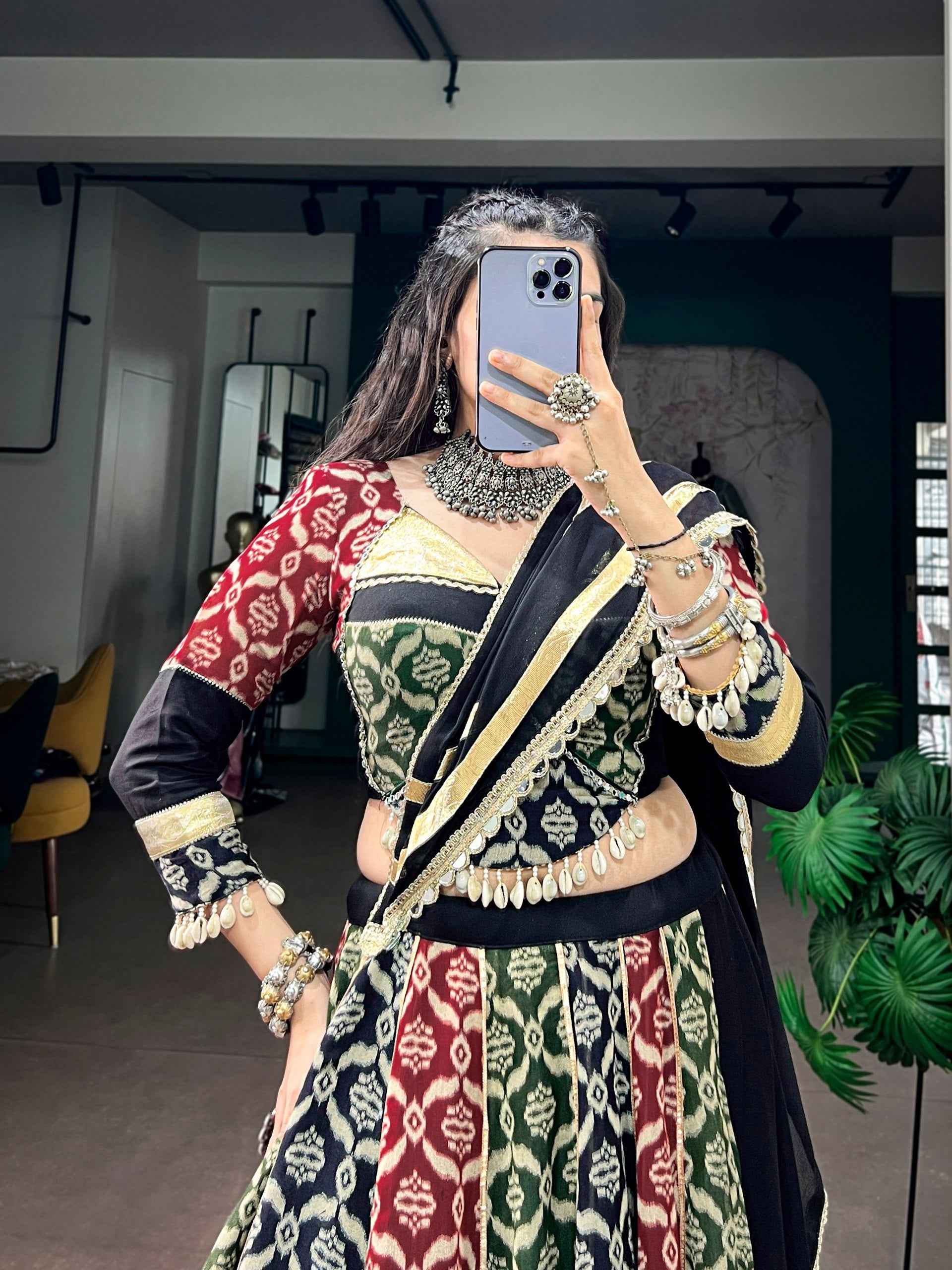 Multi Pure Reyon Silk Heritage Prints Navratri Lehenga Choli
