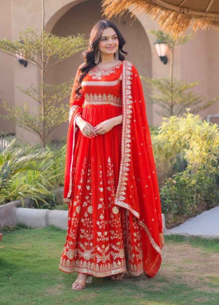 Fenta Pure Faux Blooming Georgette with Zari & Sequins Embroidered Work Anarkali Long Gown