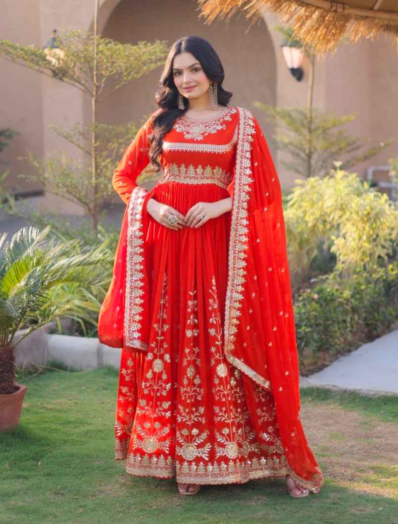 Fenta Pure Faux Blooming Georgette with Zari & Sequins Embroidered Work Anarkali Long Gown