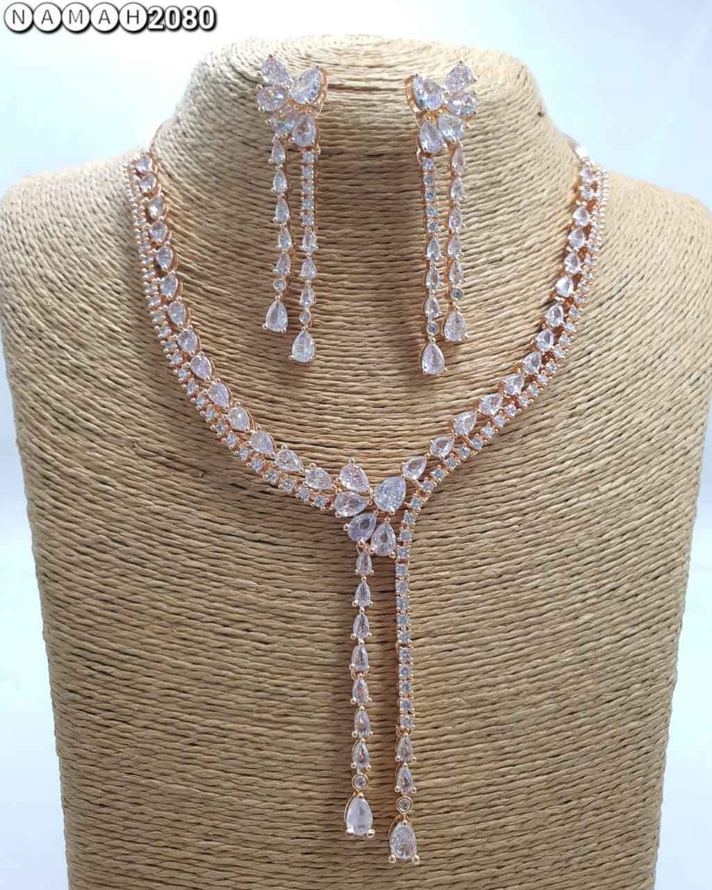 Gold American Diamond Necklace Set