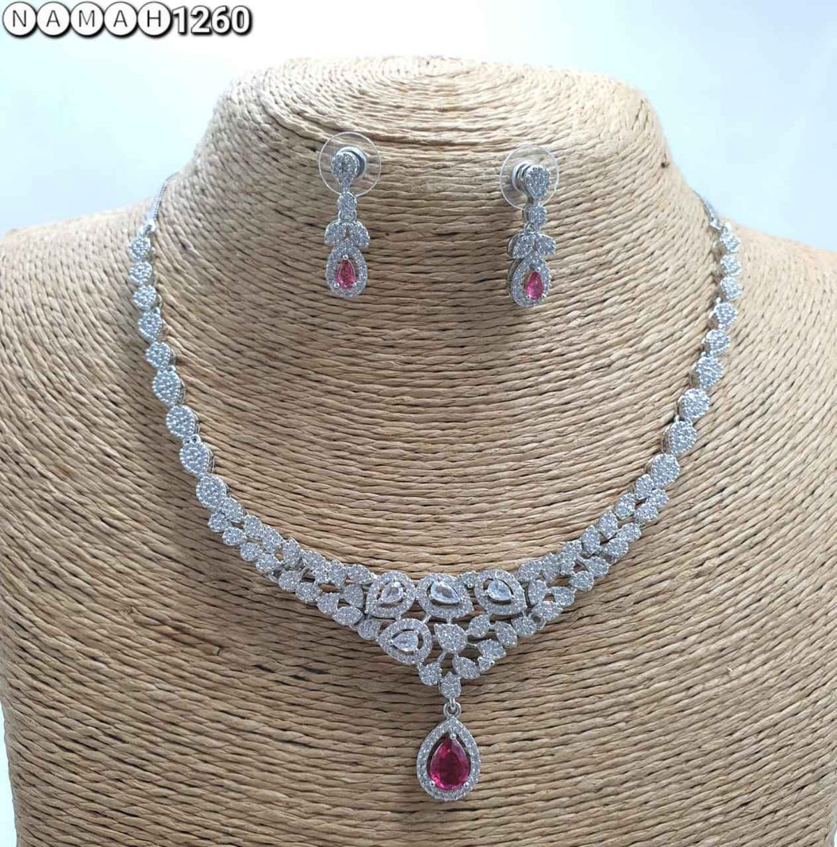Purple American Diamond Necklace Set