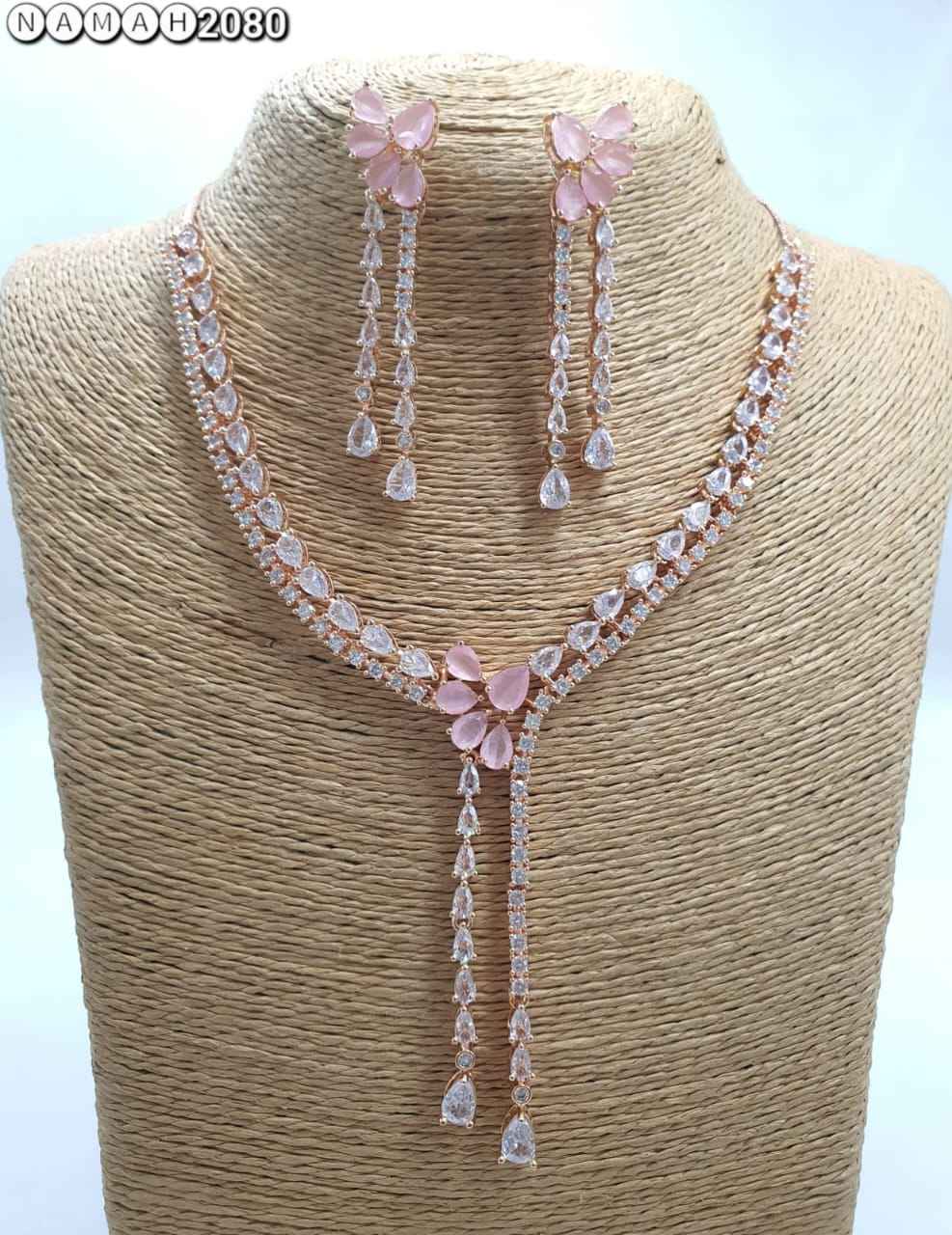 Pink American Diamond Necklace Set