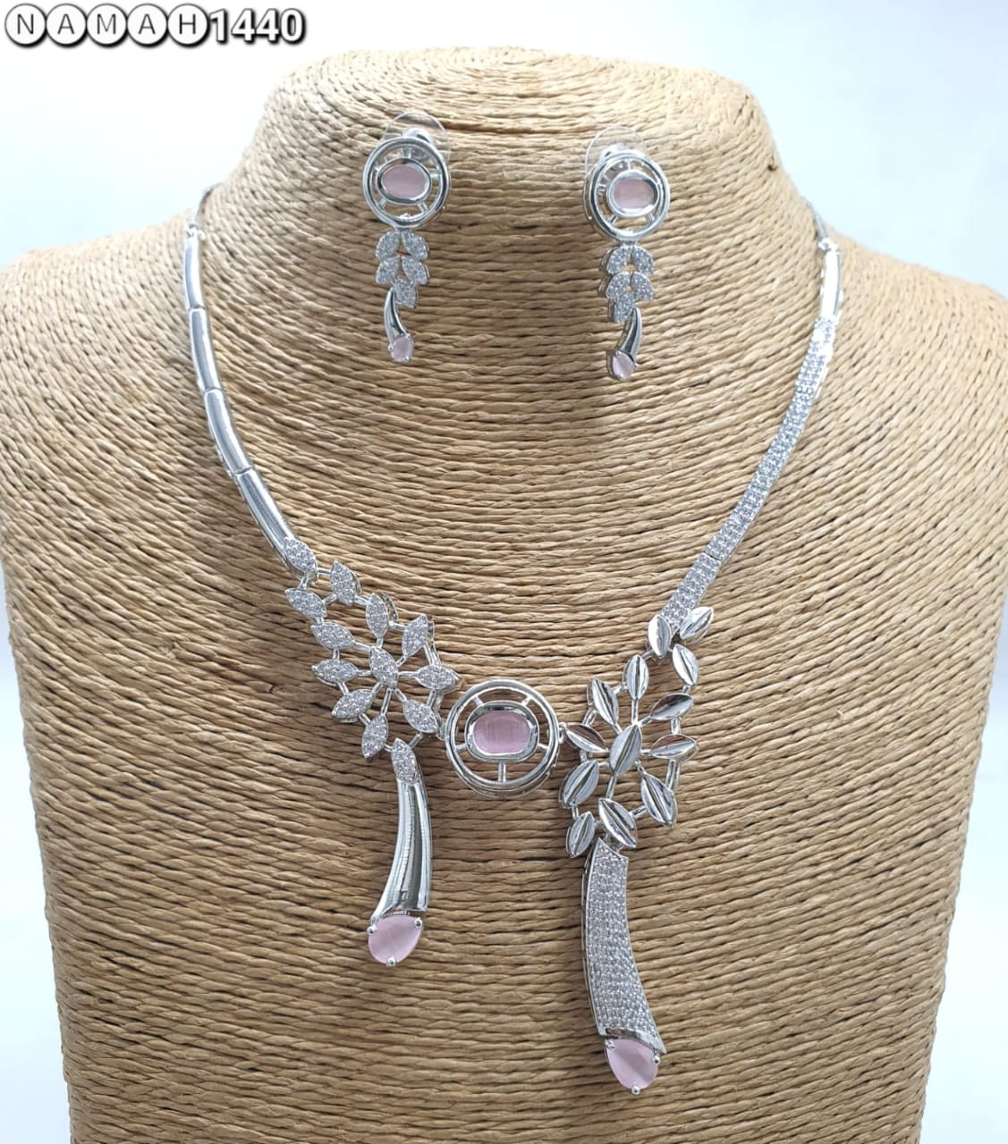 Baby Pink American Diamond Necklace Set