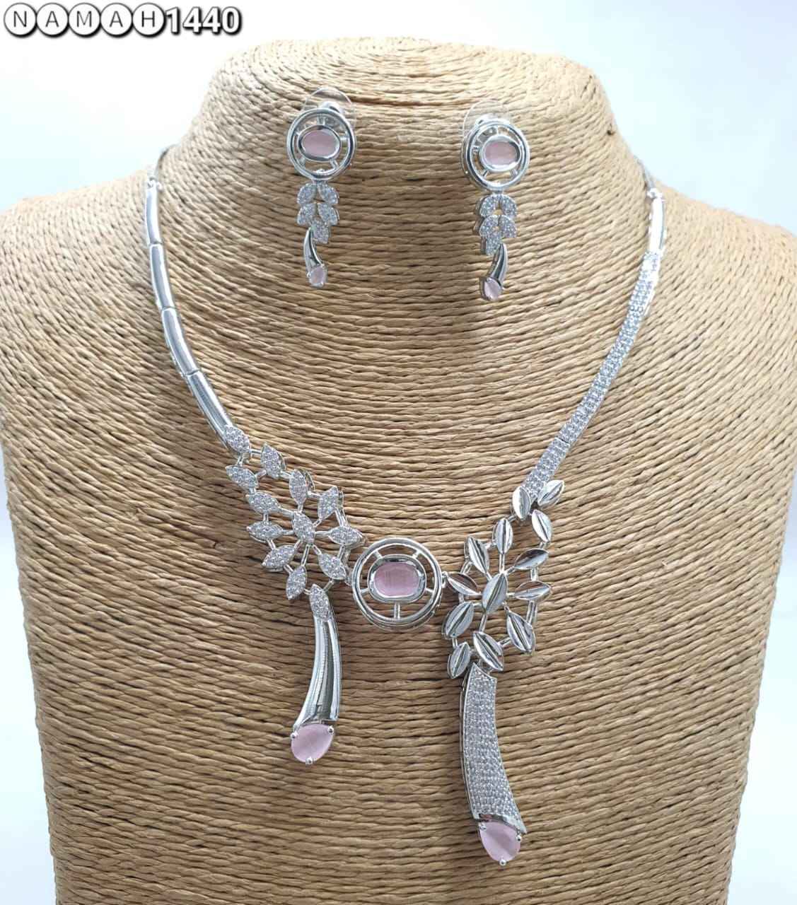 Baby Pink American Diamond Necklace Set