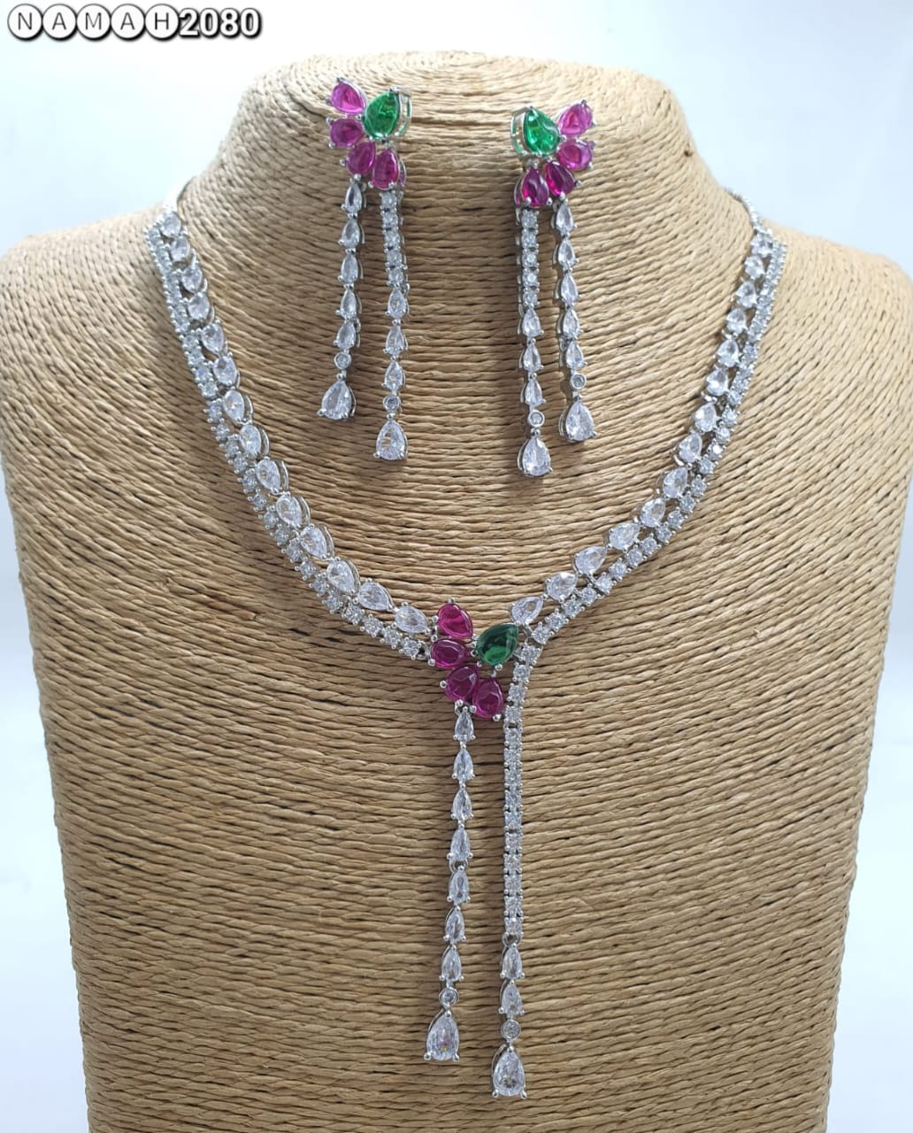 Purple American Diamond Necklace Set