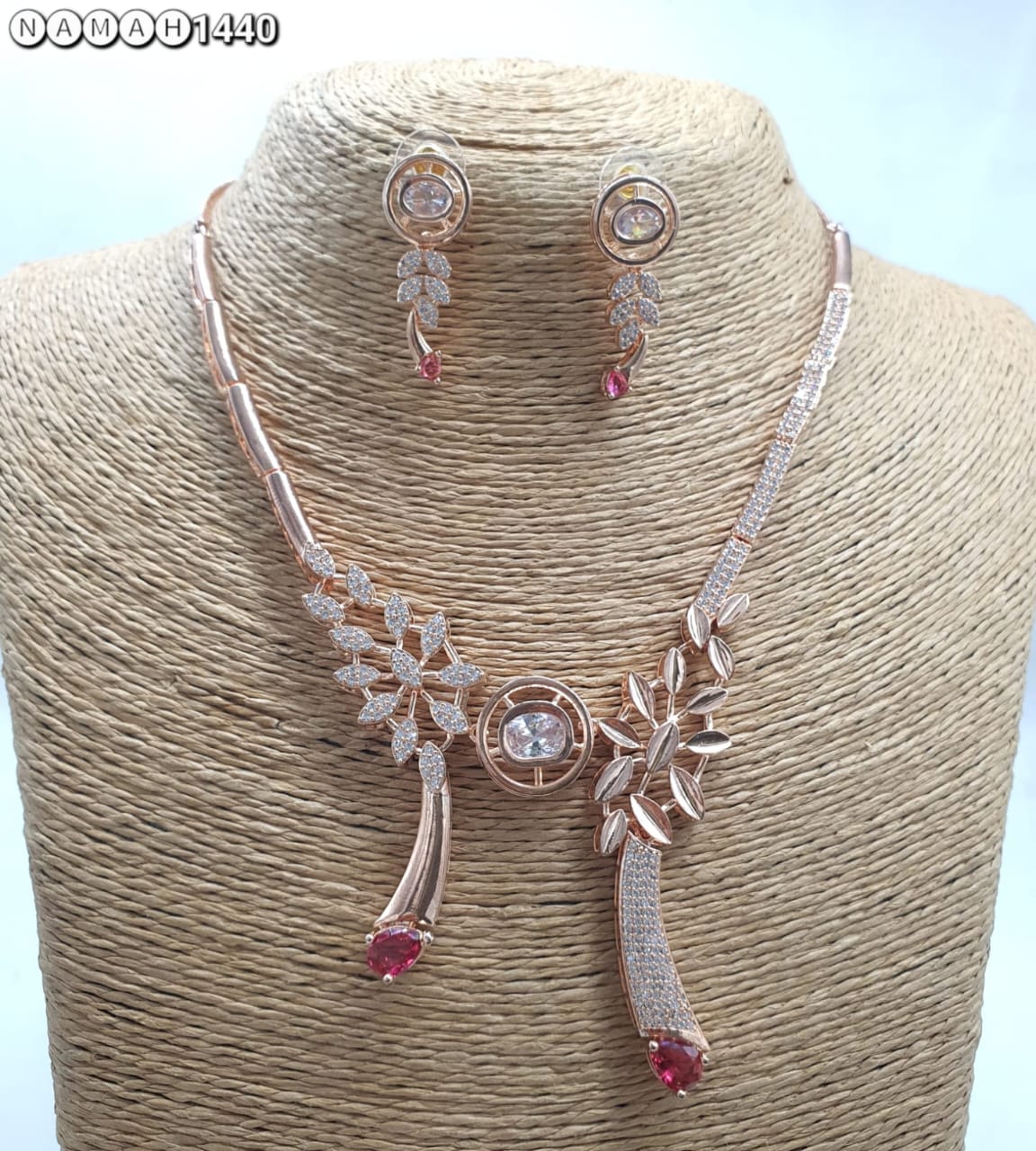 Red American Diamond Necklace Set