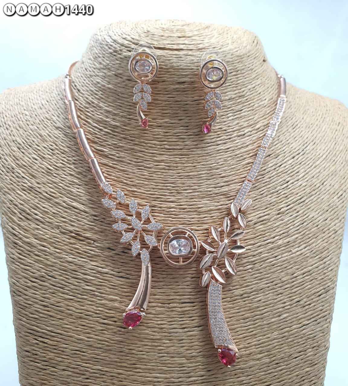 Red American Diamond Necklace Set