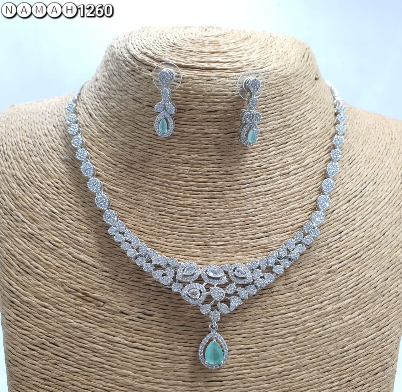 Mint Green American Diamond Necklace Set
