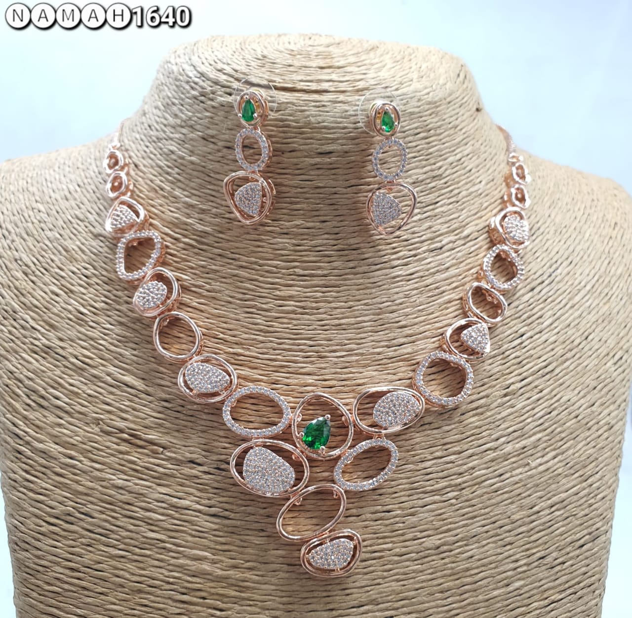 Green American Copper Diamond Necklace Set