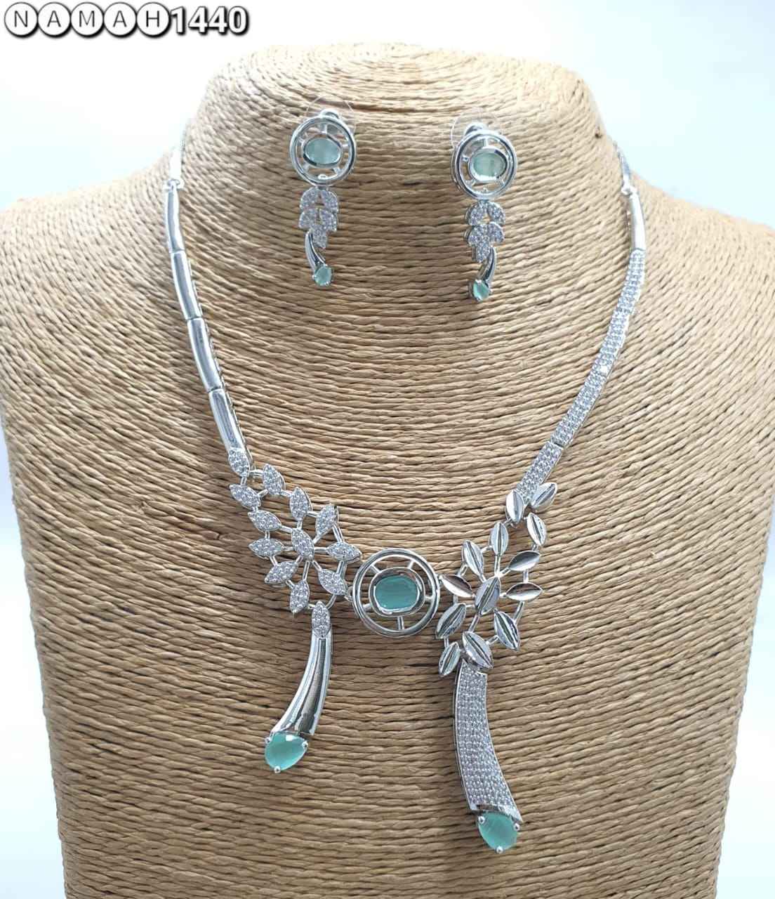 Mint Green American Diamond Necklace Set