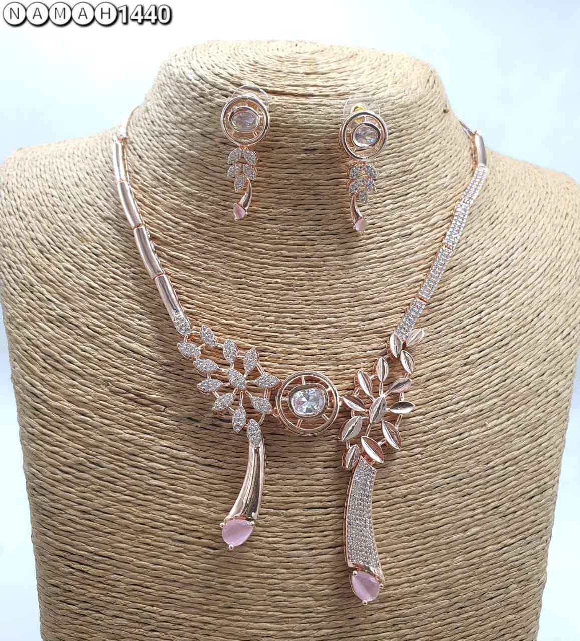 Pink American Diamond Necklace Set