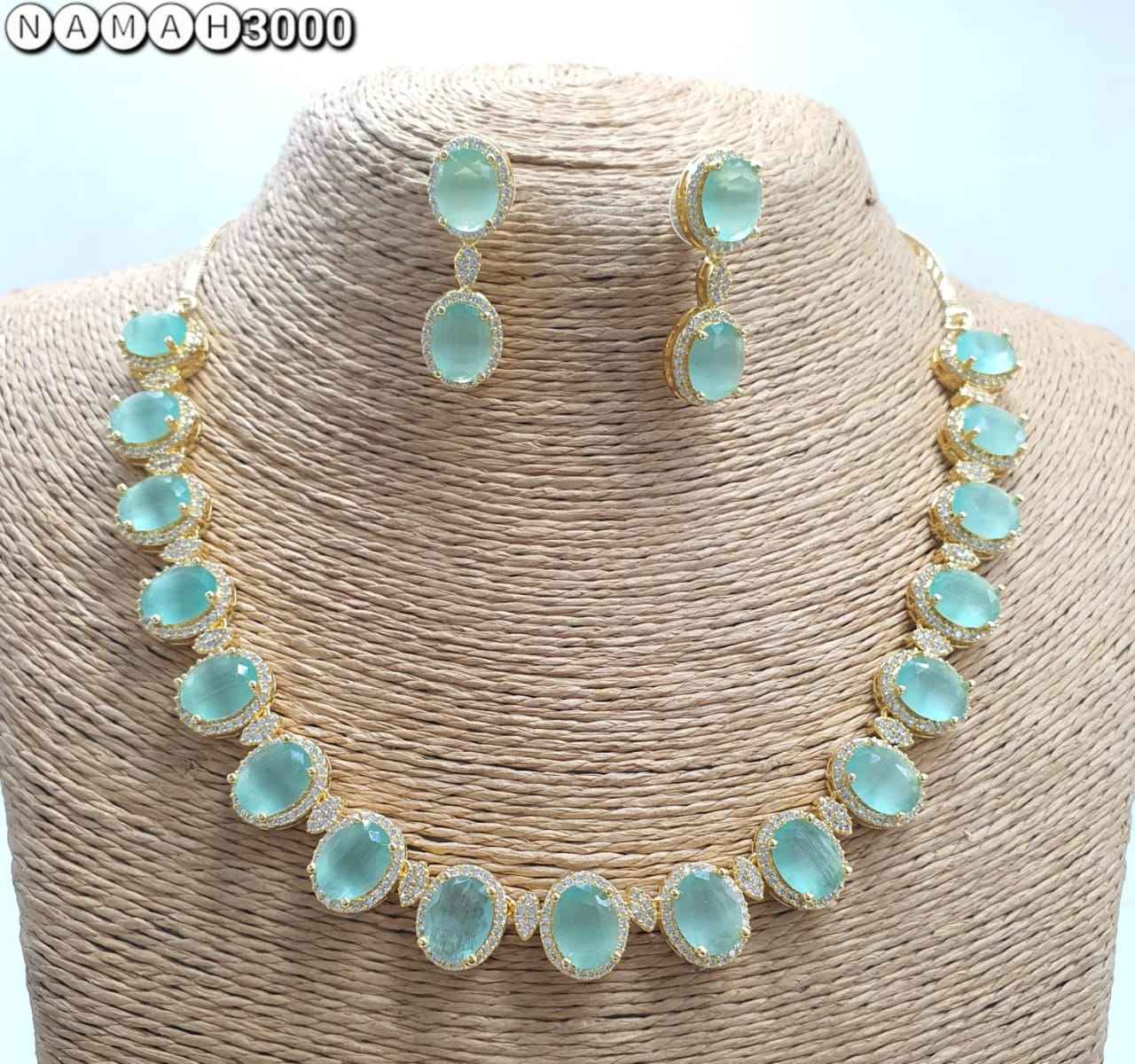 Mint Green American Gold Diamond Necklace Set