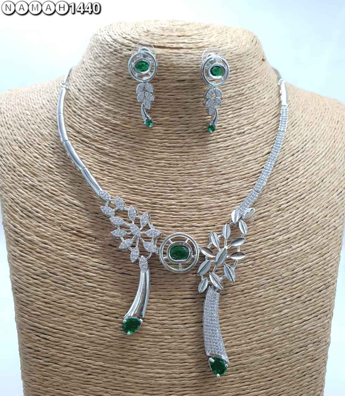 Green American Diamond Necklace Set