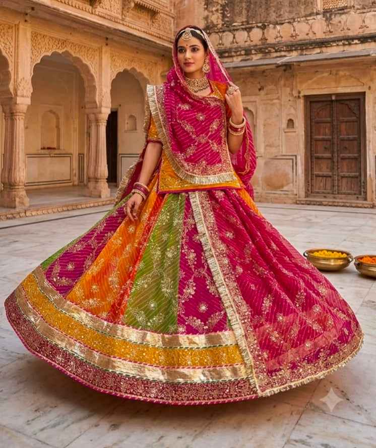 Multi Pure Georgette Lehariya Chunni Rajasthani Chaniya Choli