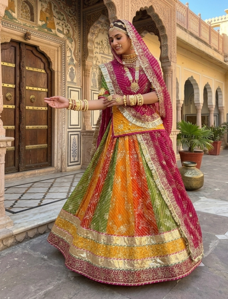 Multi Pure Georgette Lehariya Chunni Rajasthani Chaniya Choli