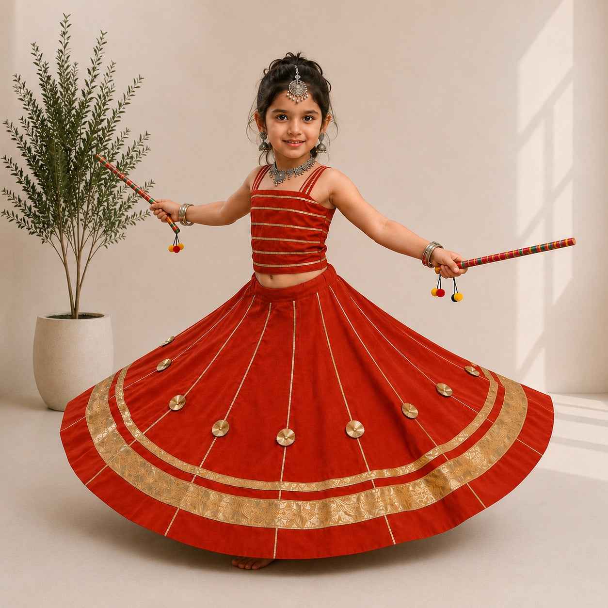 Red Pure Roman Silk Heavy Work Kid&