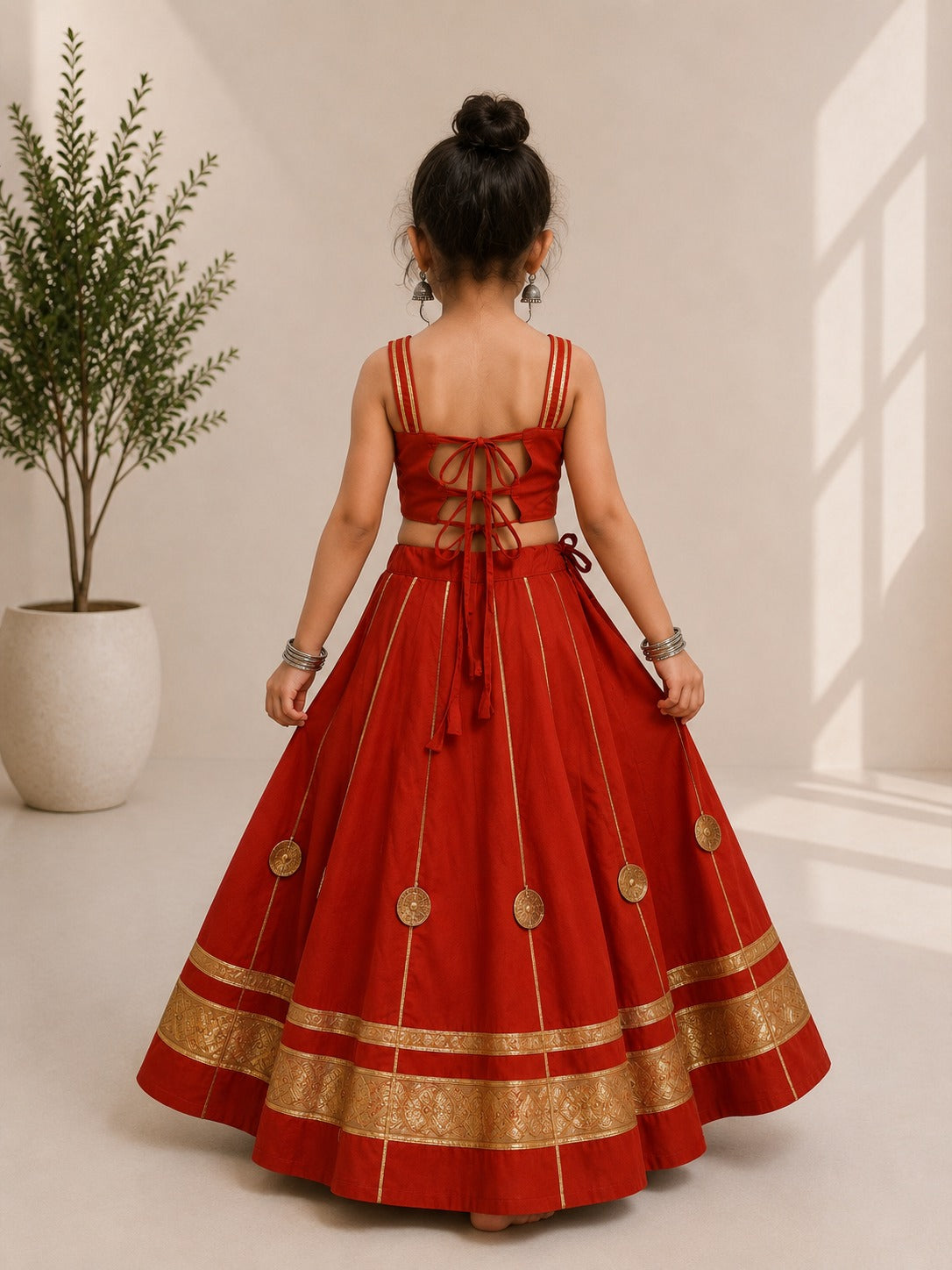 Red Pure Roman Silk Heavy Work Kid&